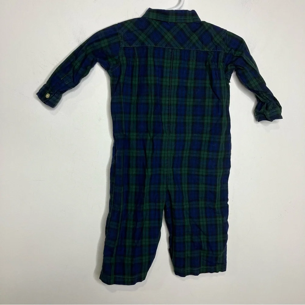 Ralph Lauren tartan plaid jumpsuit 100% cotton green‎ blue kids size 9 months
